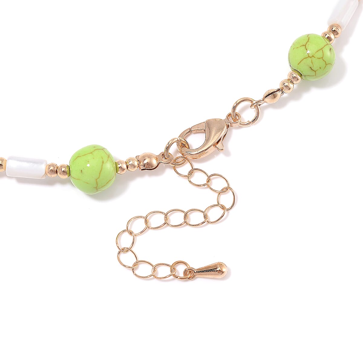 White Shell Pearl, Constituted Green Howlite Beaded Necklace (18-20In) in Goldtone 65.00 ctw image number 4
