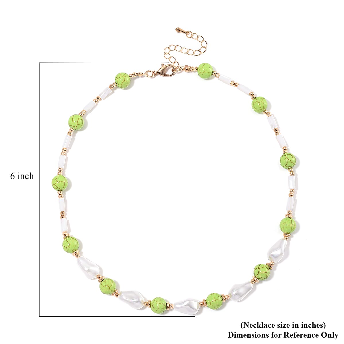 White Shell Pearl, Constituted Green Howlite Beaded Necklace (18-20In) in Goldtone 65.00 ctw image number 5