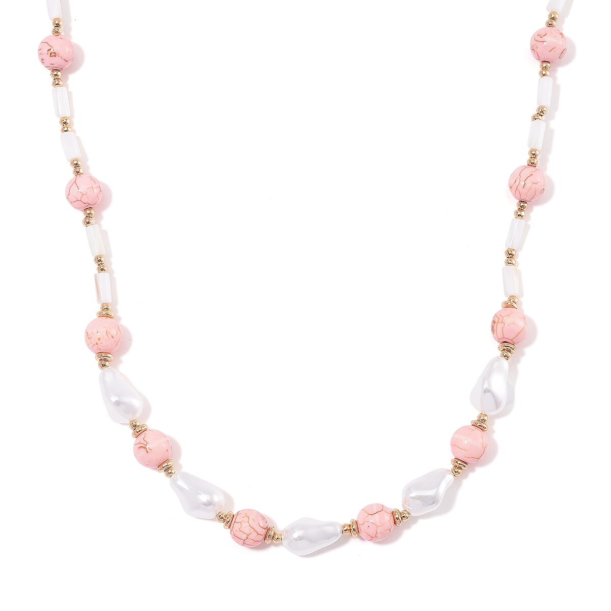 White Shell Pearl, Constituted Almandine Howlite Beaded Necklace (18-20In) in Goldtone 65.00 ctw image number 0