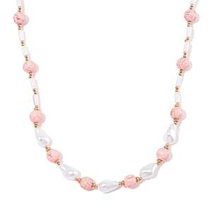 White Shell Pearl, Constituted Almandine Howlite Beaded Necklace (18-20In) in Goldtone 65.00 ctw