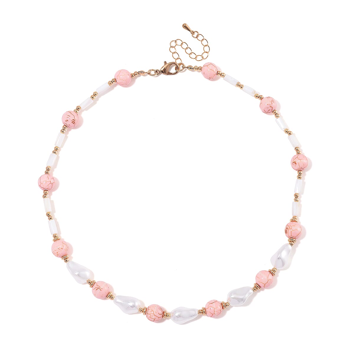 White Shell Pearl, Constituted Almandine Howlite Beaded Necklace (18-20In) in Goldtone 65.00 ctw image number 2