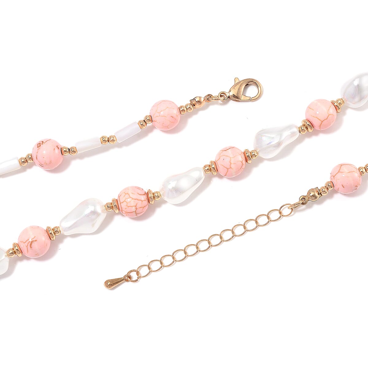 White Shell Pearl, Constituted Almandine Howlite Beaded Necklace (18-20In) in Goldtone 65.00 ctw image number 3