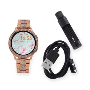 Austrian Crystal Multi Functional Smart Watch in Rosetone with Stainless Steel Butterfly Buckle