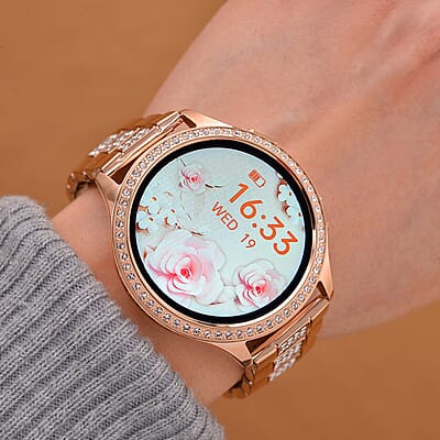 Austrian Crystal Multi Functional Smart Watch in Rosetone with Stainless Steel Butterfly Buckle
