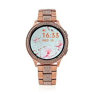 Austrian Crystal Multi Functional Smart Watch in Rosetone with Stainless Steel Butterfly Buckle