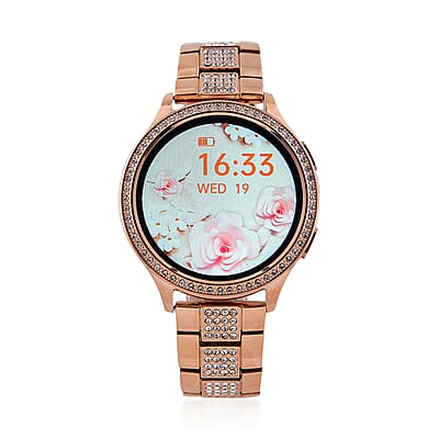 Austrian Crystal Multi Functional Smart Watch in Rosetone with Stainless Steel Butterfly Buckle