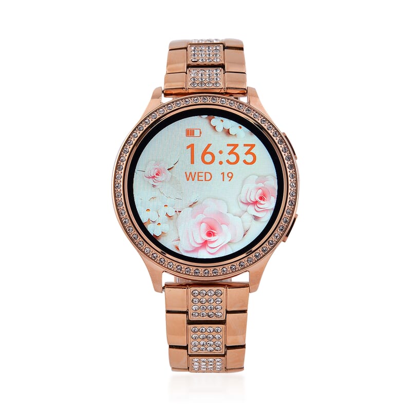Austrian Crystal Multi Functional Smart Watch in Rosetone with Stainless Steel Butterfly Buckle