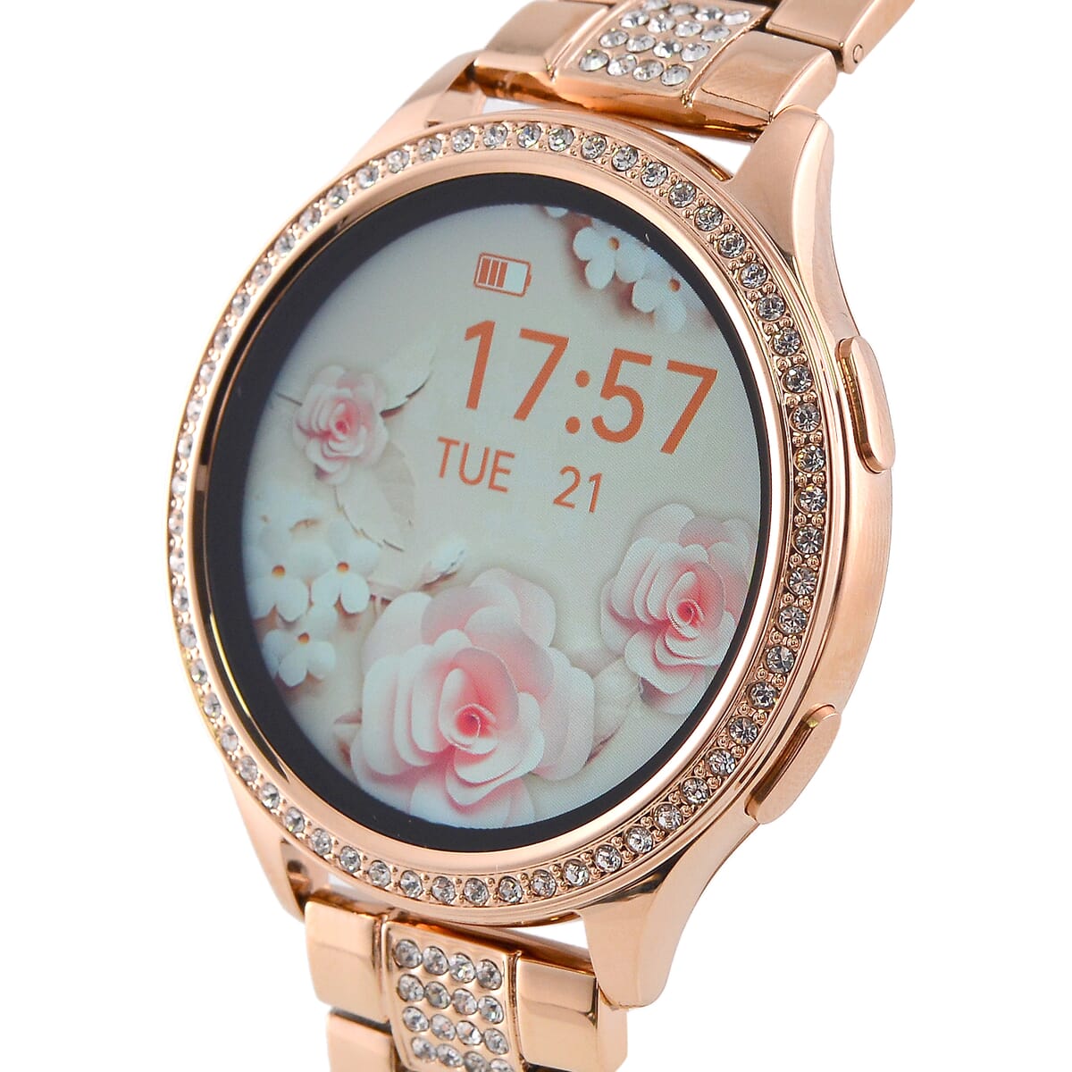Mother's Day Special Deal Austrian Crystal Multi Functional Smart Watch in Rosetone with Stainless Steel Butterfly Buckle image number 3