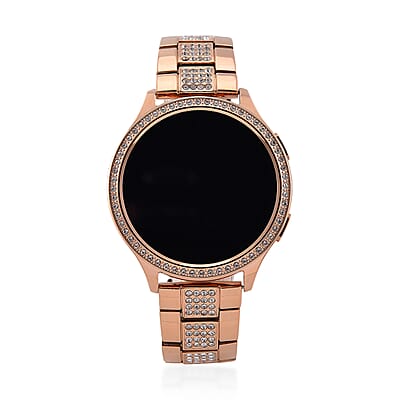 Austrian Crystal Multi Functional Smart Watch in Rosetone with Stainless Steel Butterfly Buckle
