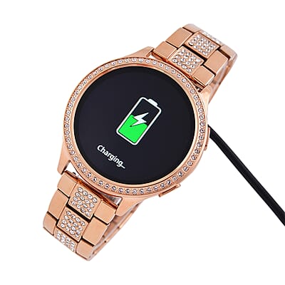 Austrian Crystal Multi Functional Smart Watch in Rosetone with Stainless Steel Butterfly Buckle