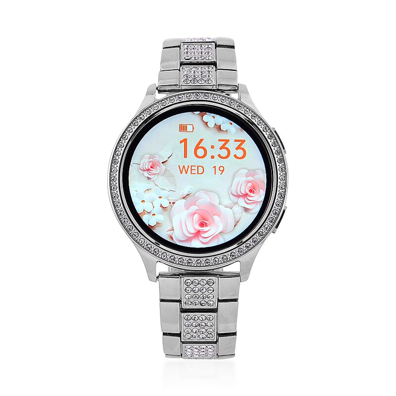Austrian Crystal Multi Functional Smart Watch in Silvertone with Stainless Steel Butterfly Buckle