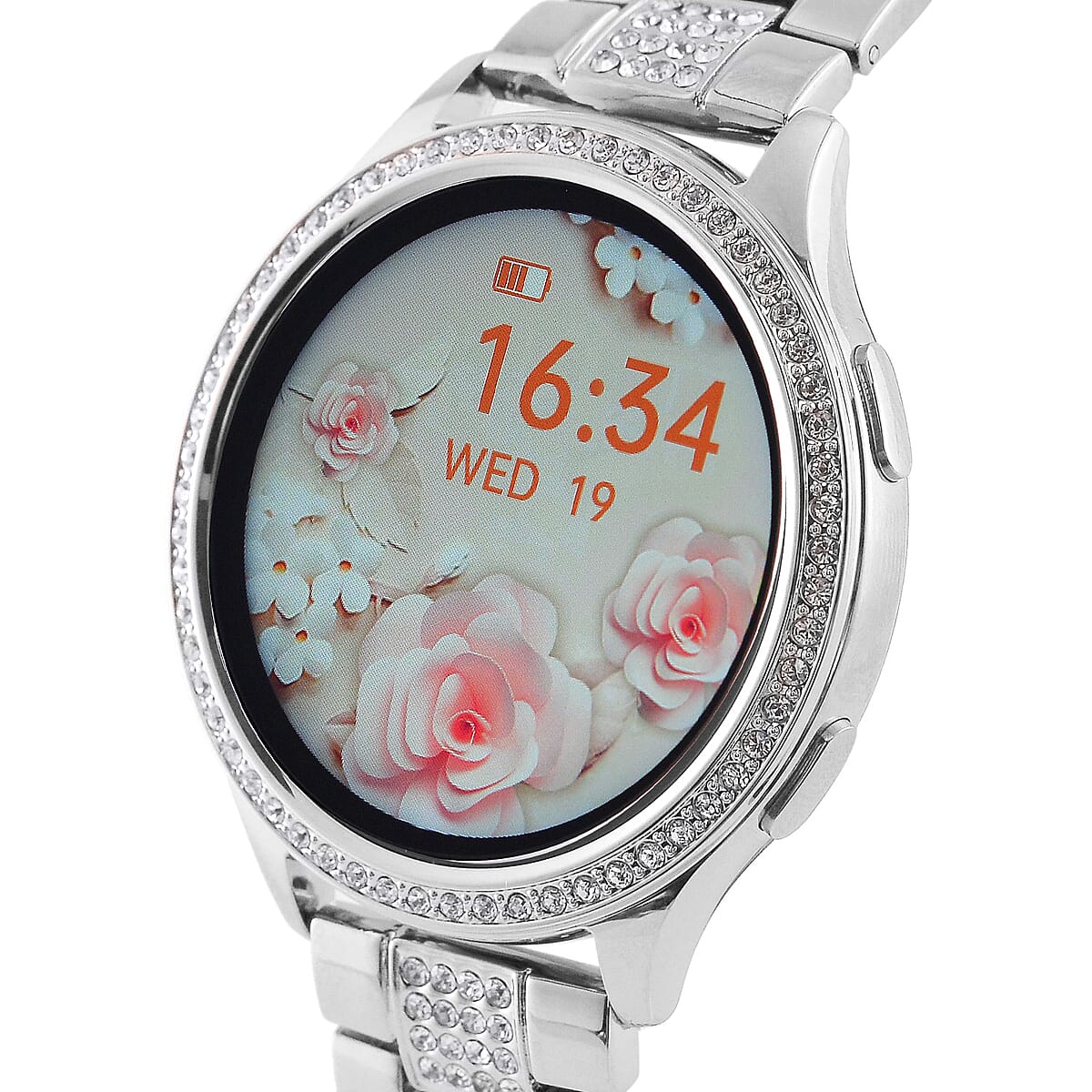Austrian Crystal Multi Functional Smart Watch in Silvertone with Stainless Steel Butterfly Buckle image number 3