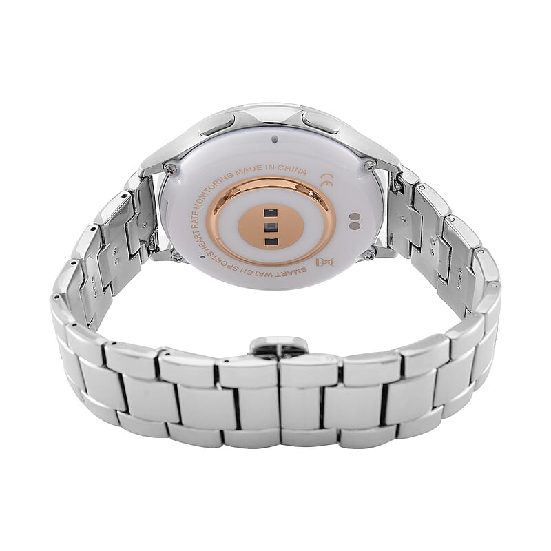 Austrian Crystal Multi Functional Smart Watch in Silvertone with Stainless Steel Butterfly Buckle