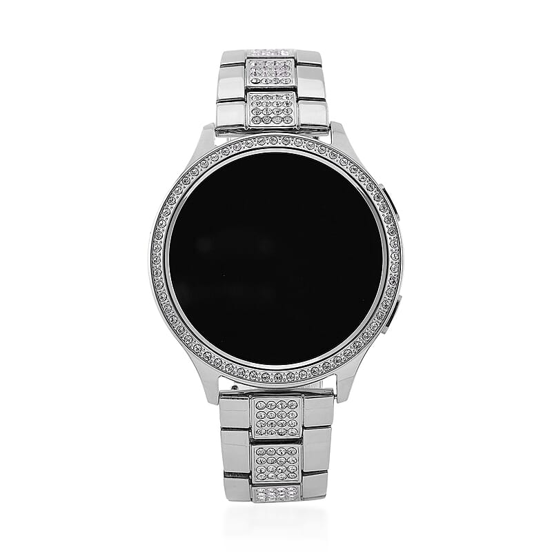 Austrian Crystal Multi Functional Smart Watch in Silvertone with Stainless Steel Butterfly Buckle