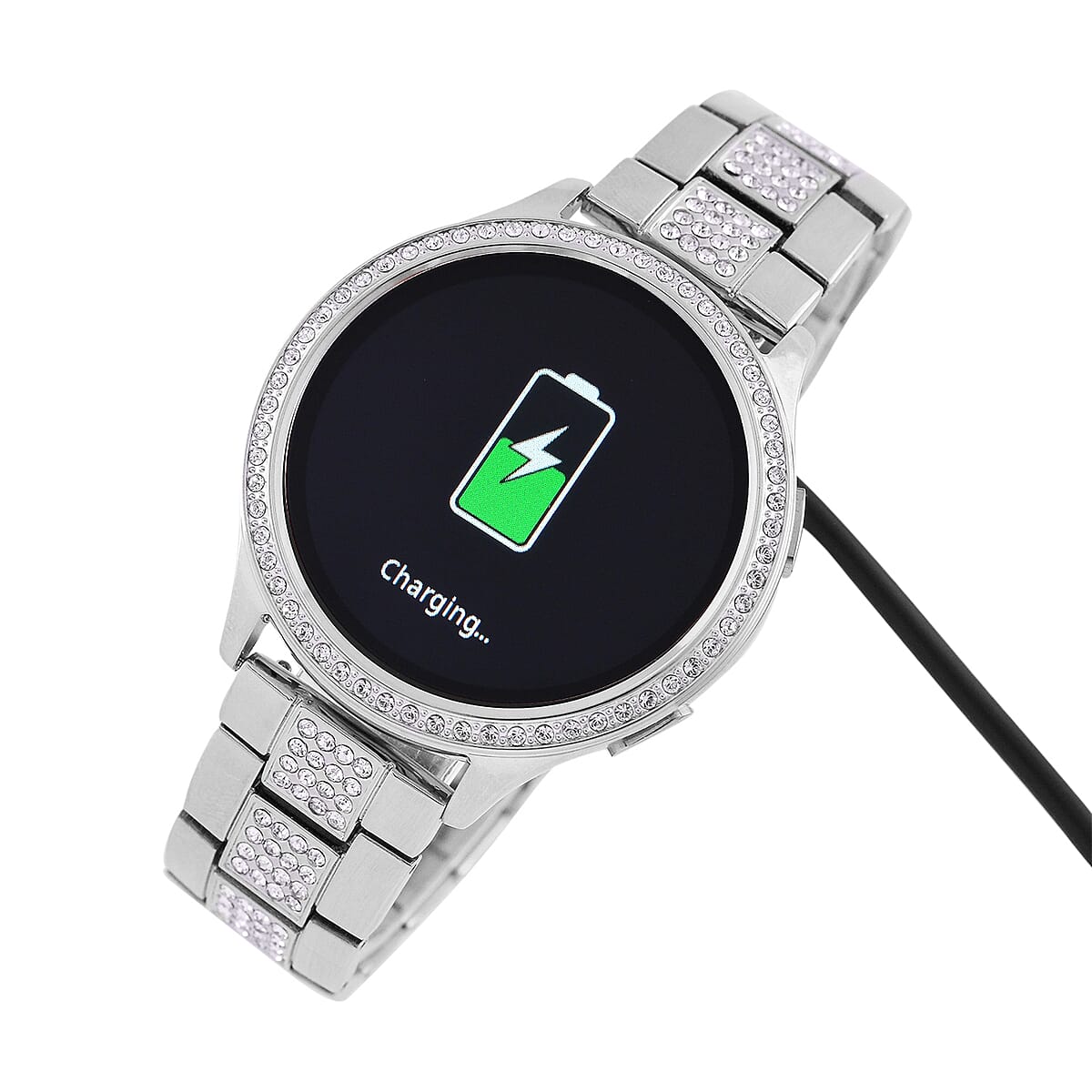Austrian Crystal Multi Functional Smart Watch in Silvertone with Stainless Steel Butterfly Buckle image number 6