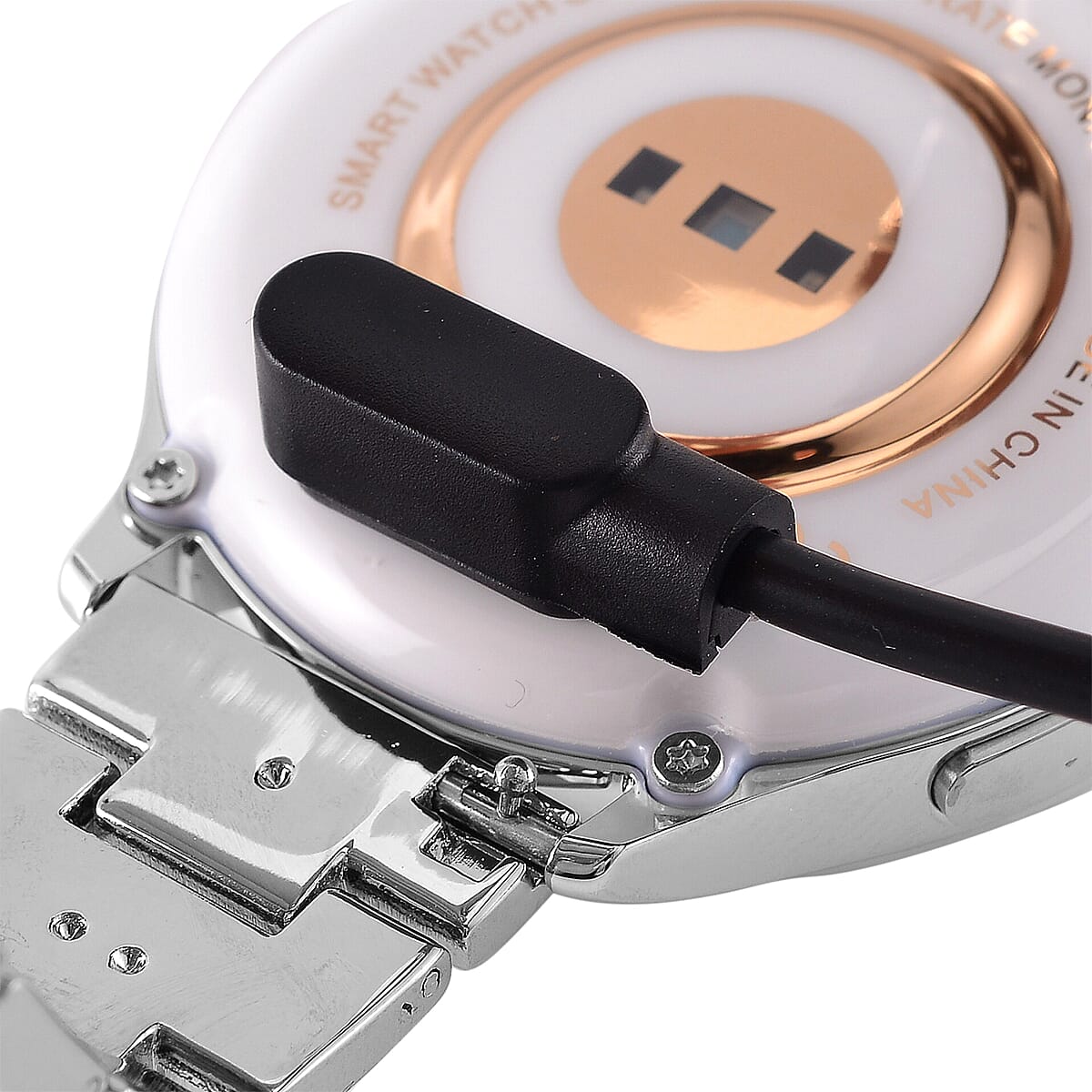 Austrian Crystal Multi Functional Smart Watch in Silvertone with Stainless Steel Butterfly Buckle image number 7