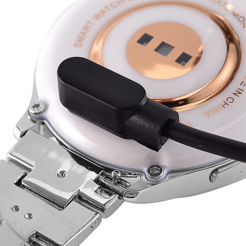 Austrian Crystal Multi Functional Smart Watch in Silvertone with Stainless Steel Butterfly Buckle