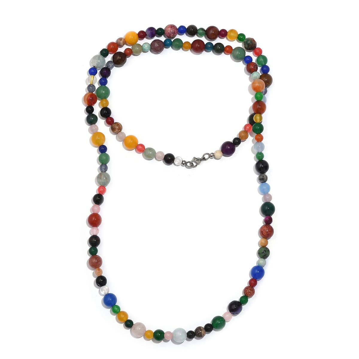 Multi Gemstone 435.00 ctw Necklace in Stainless Steel 36 Inches image number 1