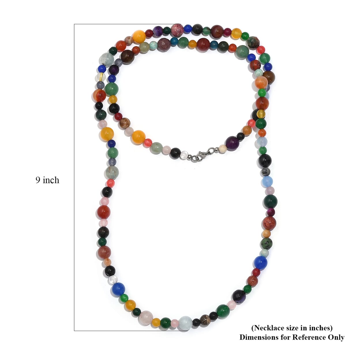 Multi Gemstone 435.00 ctw Necklace in Stainless Steel 36 Inches image number 3