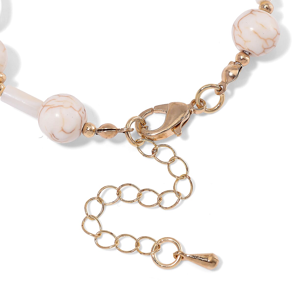 White Shell Pearl, Constituted White Howlite Beaded Bracelet (7-9In) in Goldtone 25.00 ctw image number 5