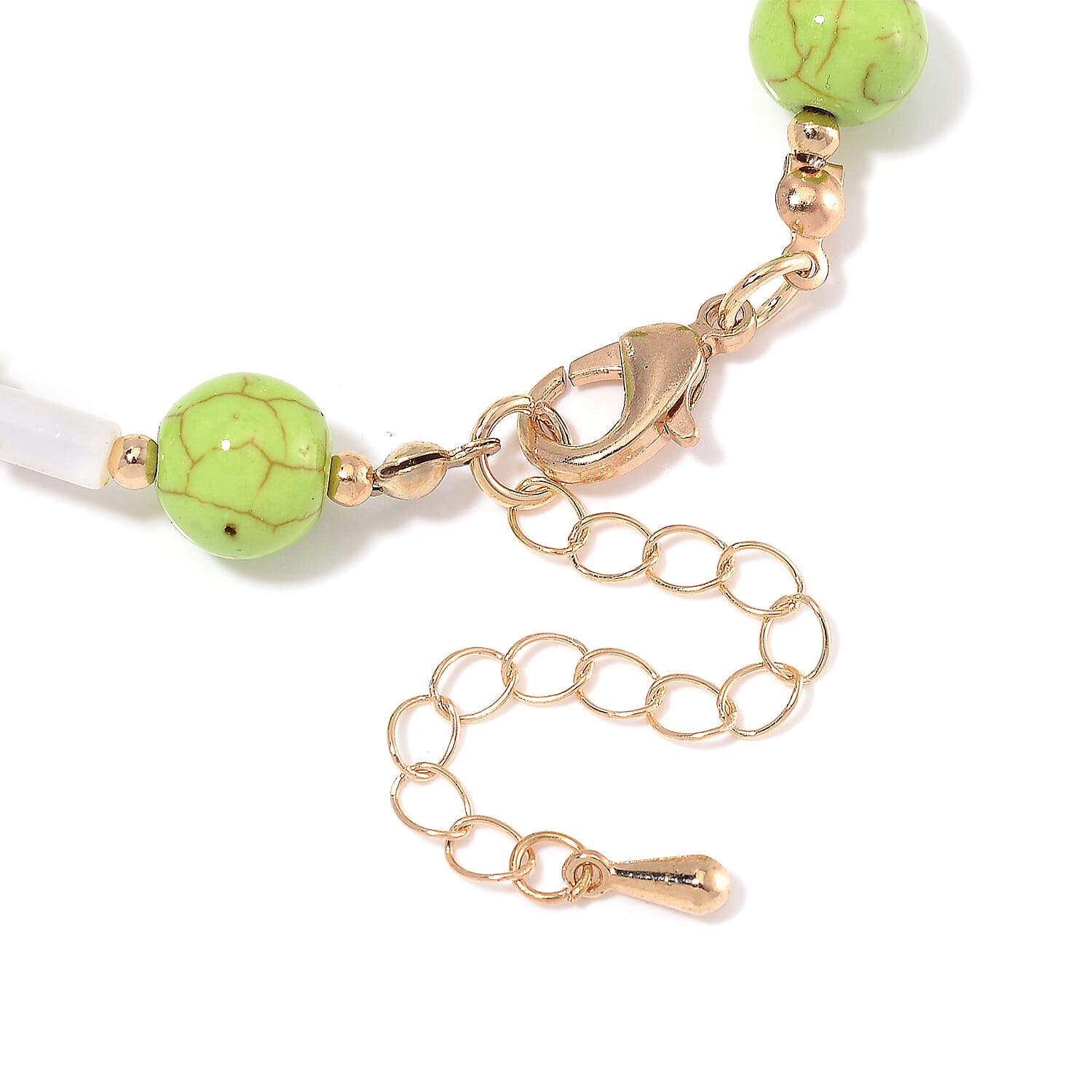 White Shell Pearl, Constituted Green Howlite Beaded Bracelet (7-9In) in Goldtone 25.00 ctw