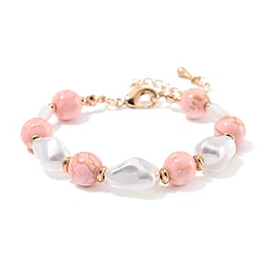 White Shell Pearl, Constituted Almandine Howlite Beaded Bracelet (7-9In) in Goldtone 25.00 ctw