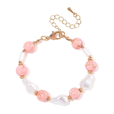 White Shell Pearl, Constituted Almandine Howlite Beaded Bracelet (7-9In) in Goldtone 25.00 ctw