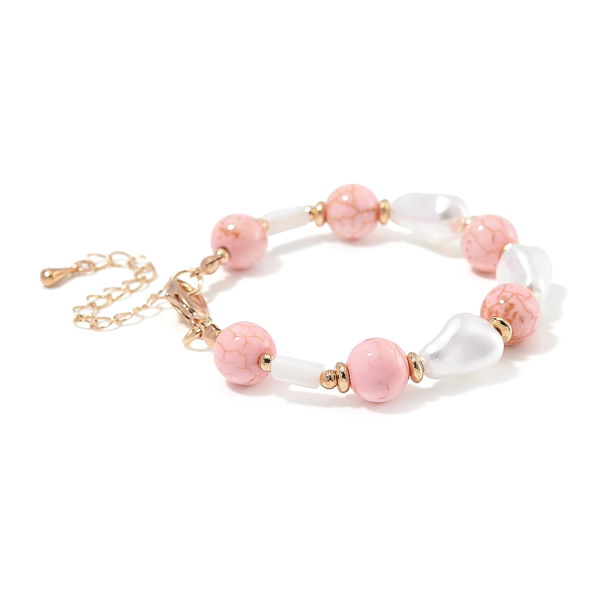 White Shell Pearl, Constituted Almandine Howlite Beaded Bracelet (7-9In) in Goldtone 25.00 ctw image number 3