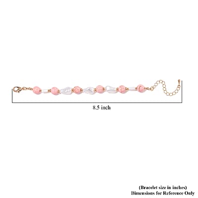 White Shell Pearl, Constituted Almandine Howlite Beaded Bracelet (7-9In) in Goldtone 25.00 ctw