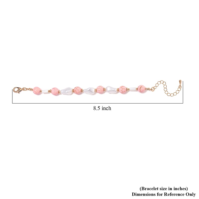White Shell Pearl, Constituted Almandine Howlite Beaded Bracelet (7-9In) in Goldtone 25.00 ctw