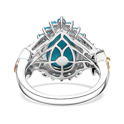 D'Joy Sleeping Beauty Turquoise, Neon Apatite and Multi Diamond 4.60 ctw Butterfly Ring in 18K Vermeil YG, RG and Rhodium Over Sterling Silver (Size 10.0)