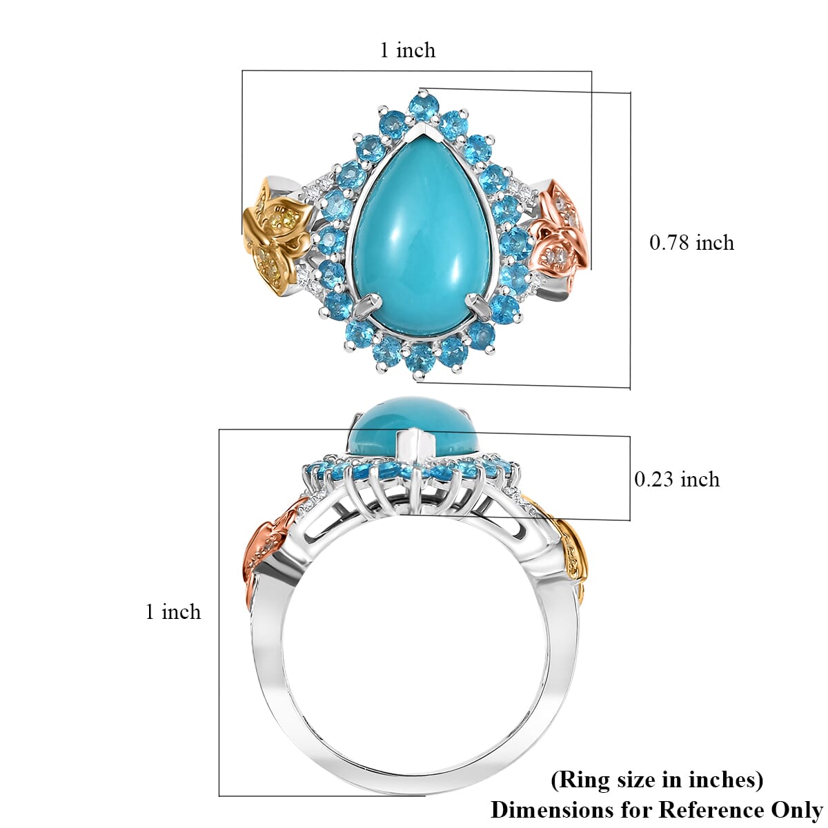 Sleeping Beauty Turquoise, Neon Apatite and Multi Diamond 4.60 ctw Butterfly Ring in 18K Vermeil YG, RG and Rhodium Over Sterling Silver (Size 10.0) image number 5
