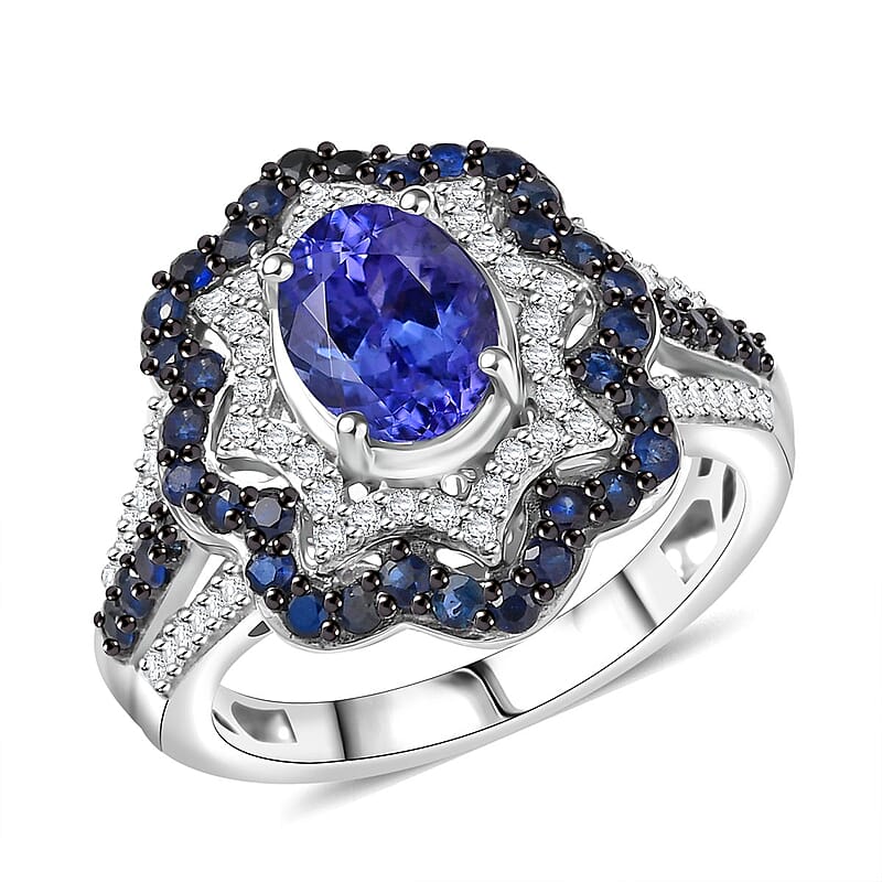 D'Joy Tanzanite, Multi Gemstone Ring in Rhodium Over Sterling Silver 2.80 ctw (Size 10.0)
