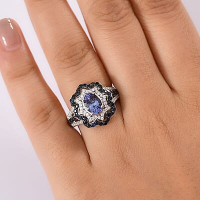 D'Joy Tanzanite, Multi Gemstone Ring in Rhodium Over Sterling Silver 2.80 ctw (Size 10.0)