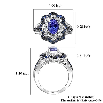 D'Joy Tanzanite, Multi Gemstone Ring in Rhodium Over Sterling Silver 2.80 ctw (Size 10.0)