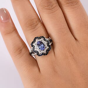 D'Joy Tanzanite and Multi Gemstone 2.80 ctw Ring in Rhodium Over Sterling Silver (Size 6.0)