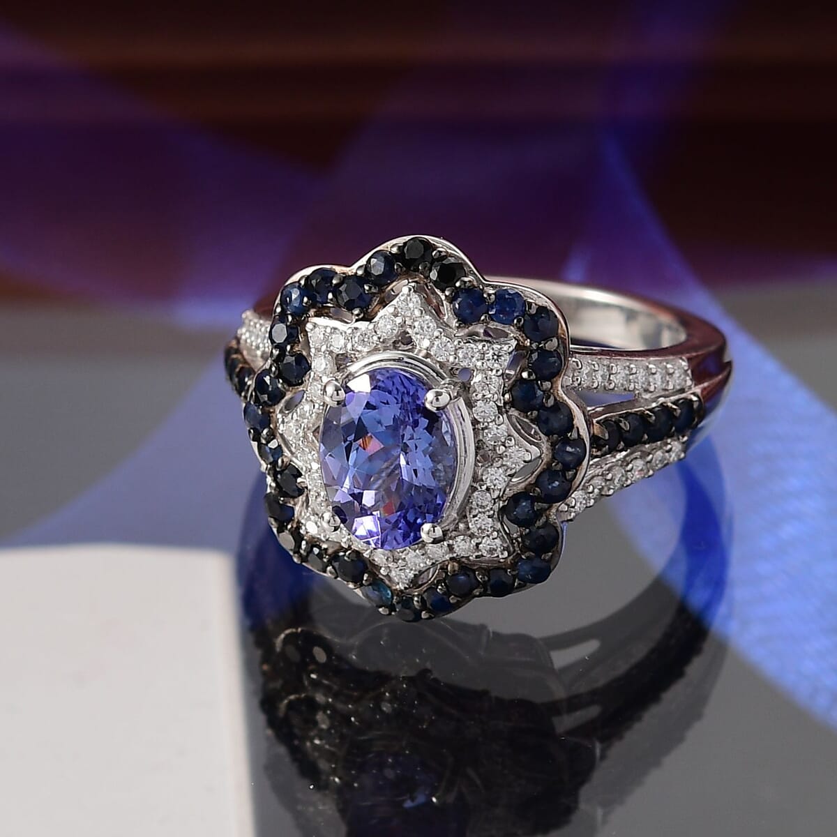 D'Joy Tanzanite and Multi Gemstone 2.80 ctw Ring in Rhodium Over Sterling Silver (Size 7.0) image number 1