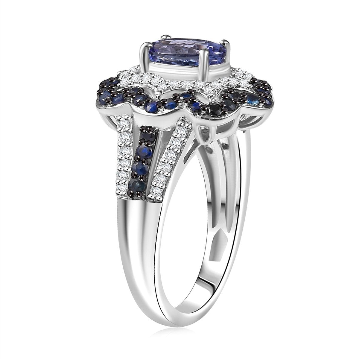D'Joy Tanzanite and Multi Gemstone 2.80 ctw Ring in Rhodium Over Sterling Silver (Size 7.0) image number 3