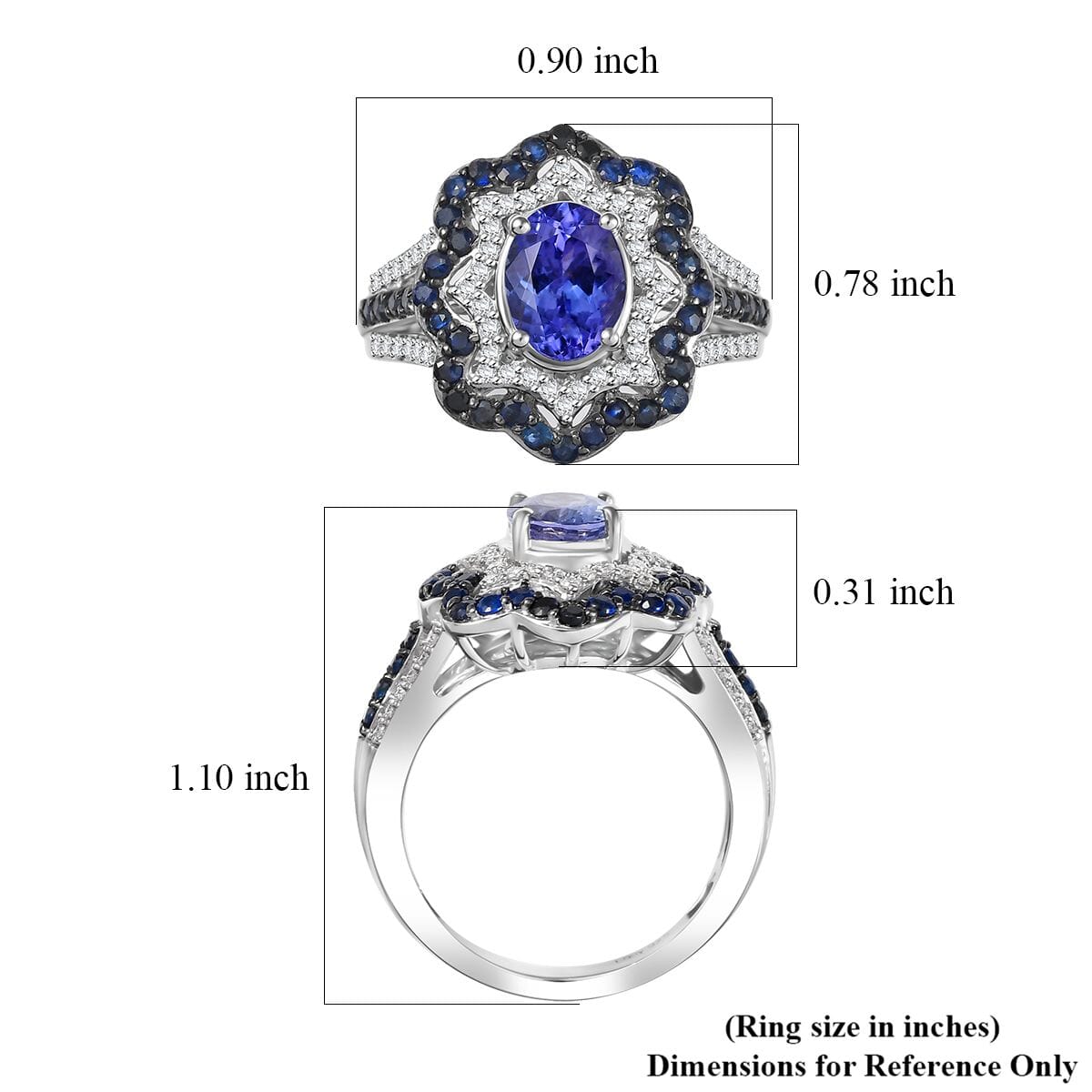 D'Joy Tanzanite and Multi Gemstone 2.80 ctw Ring in Rhodium Over Sterling Silver (Size 7.0) image number 5