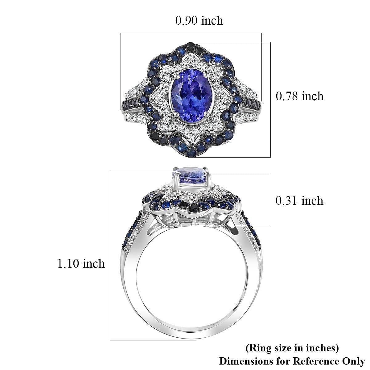 D'Joy Tanzanite and Multi Gemstone 2.80 ctw Ring in Rhodium Over Sterling Silver (Size 8.0) image number 5