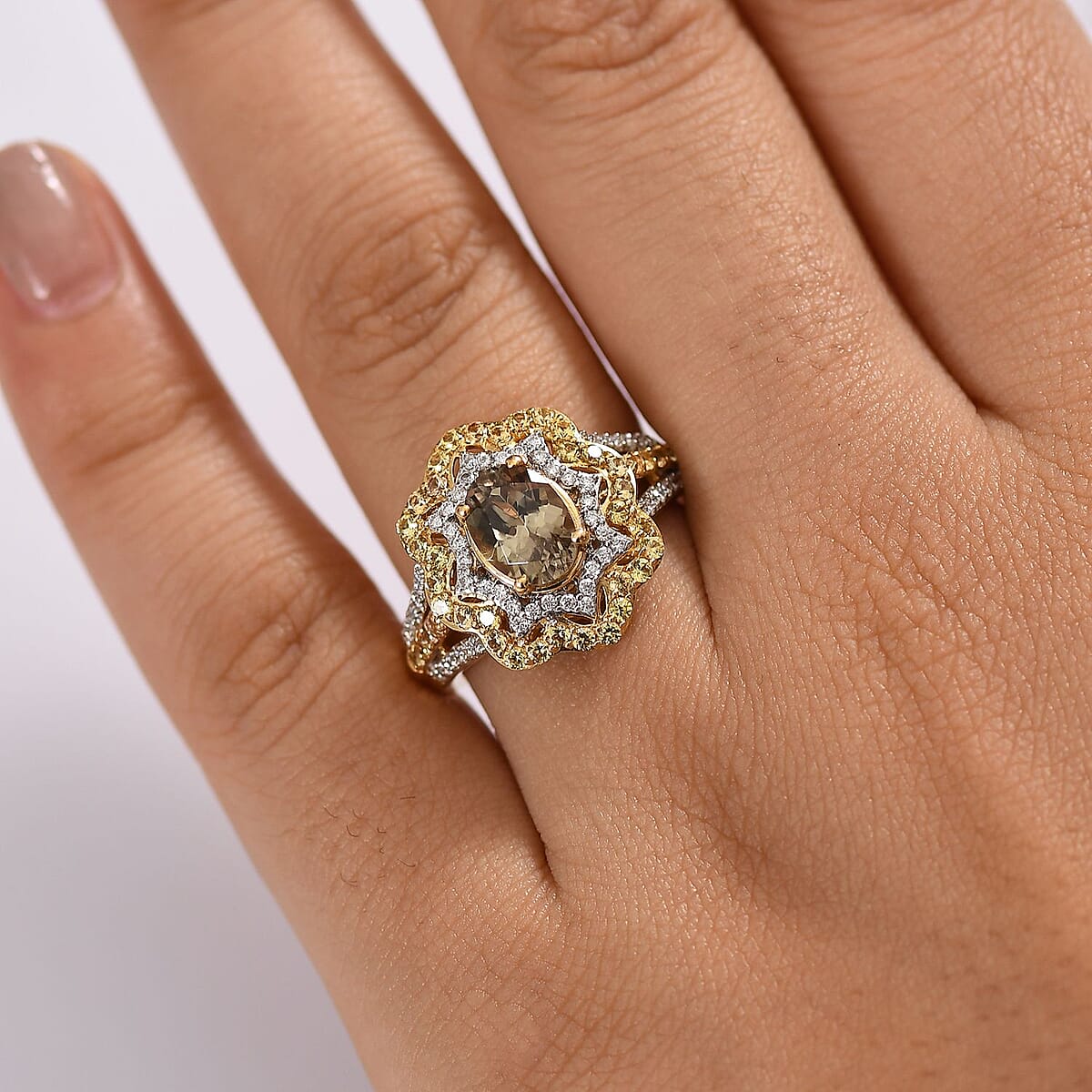 D'Joy Turkizite and Multi Gemstone 2.90 ctw Ring in 18K Vermeil Yellow Gold Over Sterling Silver (Size 10.0) image number 2