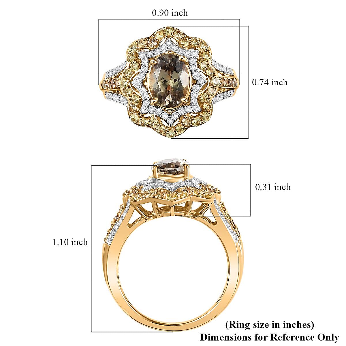 D'Joy Turkizite and Multi Gemstone 2.90 ctw Ring in 18K Vermeil Yellow Gold Over Sterling Silver (Size 10.0) image number 5