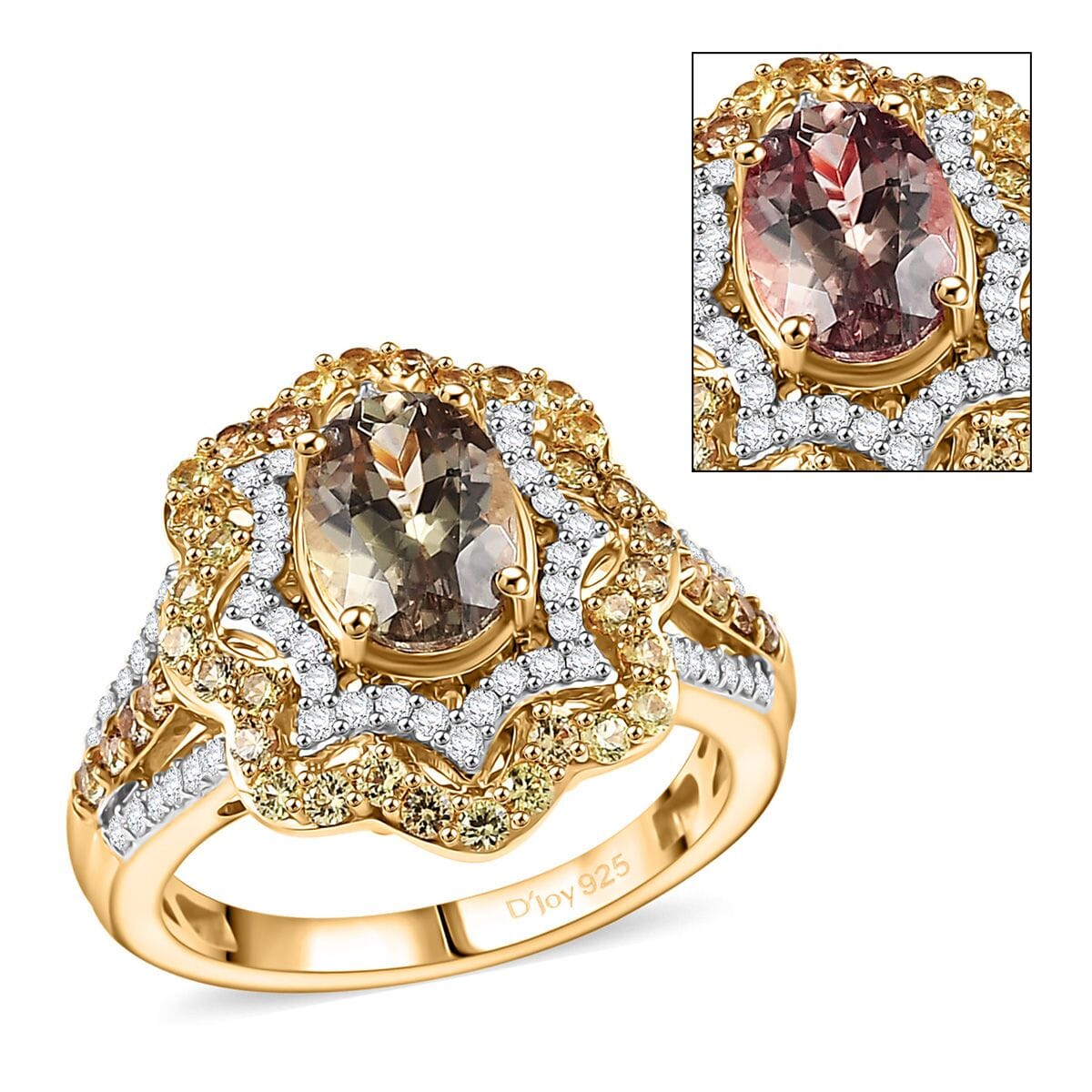 D'Joy Turkizite and Multi Gemstone 2.90 ctw Ring in 18K Vermeil Yellow Gold Over Sterling Silver (Size 7.0) image number 0