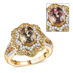 D'Joy Turkizite and Multi Gemstone 2.90 ctw Ring in 18K Vermeil Yellow Gold Over Sterling Silver (Size 7.0)
