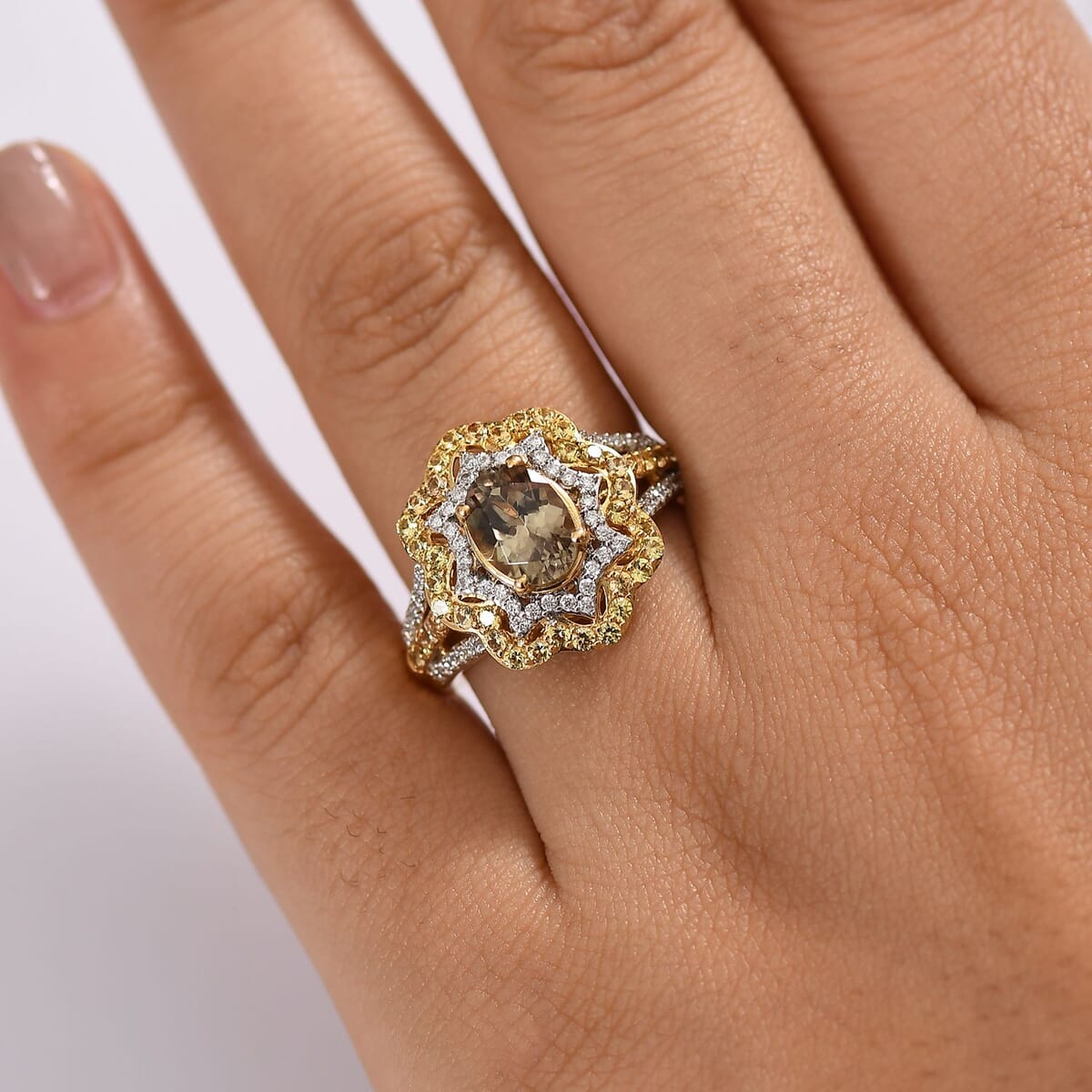 D'Joy Turkizite and Multi Gemstone 2.90 ctw Ring in 18K Vermeil Yellow Gold Over Sterling Silver (Size 7.0) image number 2