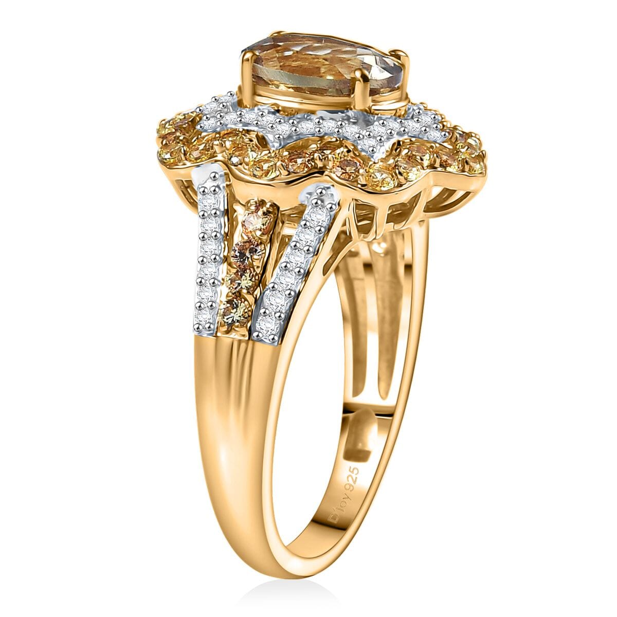 D'Joy Turkizite and Multi Gemstone 2.90 ctw Ring in 18K Vermeil Yellow Gold Over Sterling Silver (Size 7.0) image number 3