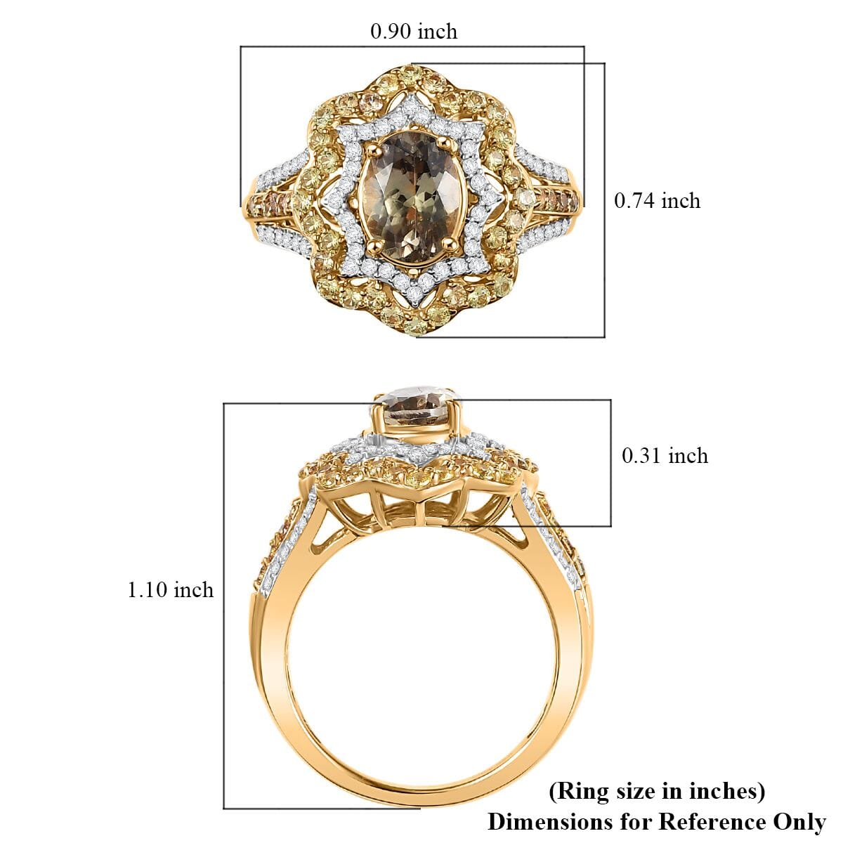 D'Joy Turkizite and Multi Gemstone 2.90 ctw Ring in 18K Vermeil Yellow Gold Over Sterling Silver (Size 7.0) image number 5