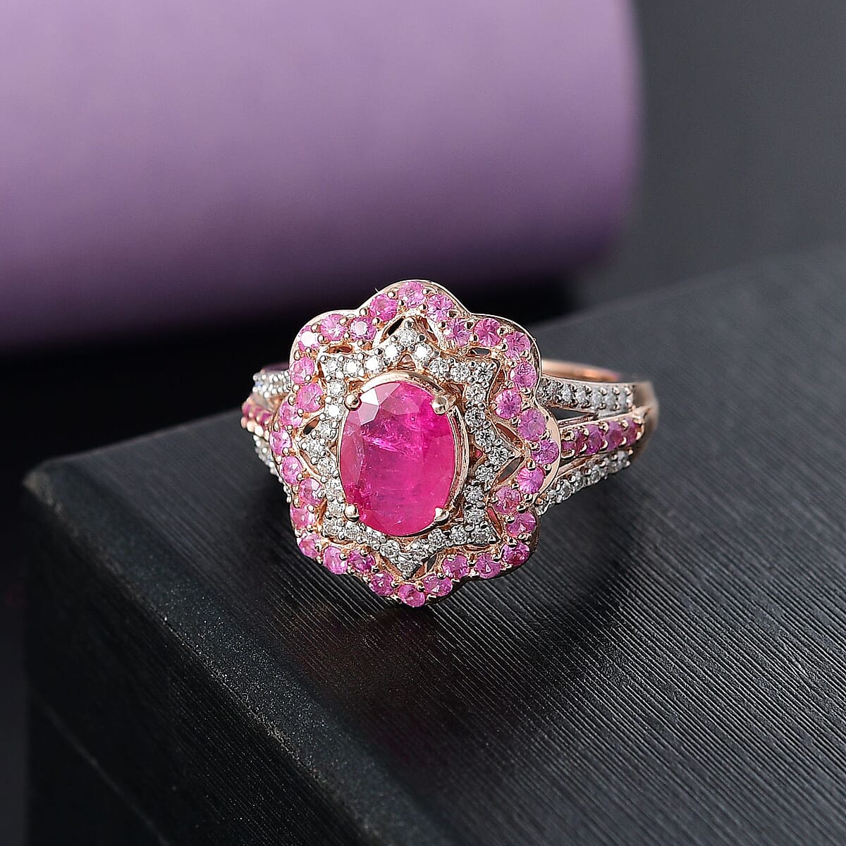 D'Joy Mozambique Ruby and Multi Gemstone 2.75 ctw Ring in 18K Vermeil Yellow Gold Over Sterling Silver (Size 10.0) image number 1