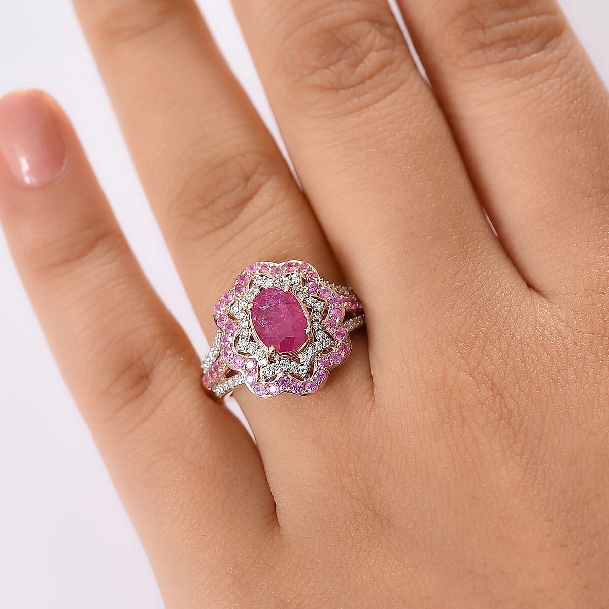 D'Joy Mozambique Ruby and Multi Gemstone 2.75 ctw Ring in 18K Vermeil Yellow Gold Over Sterling Silver (Size 10.0) image number 2