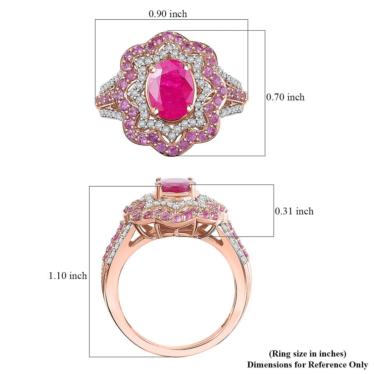 D'Joy Mozambique Ruby and Multi Gemstone 2.75 ctw Ring in 18K Vermeil Yellow Gold Over Sterling Silver (Size 10.0) image number 5